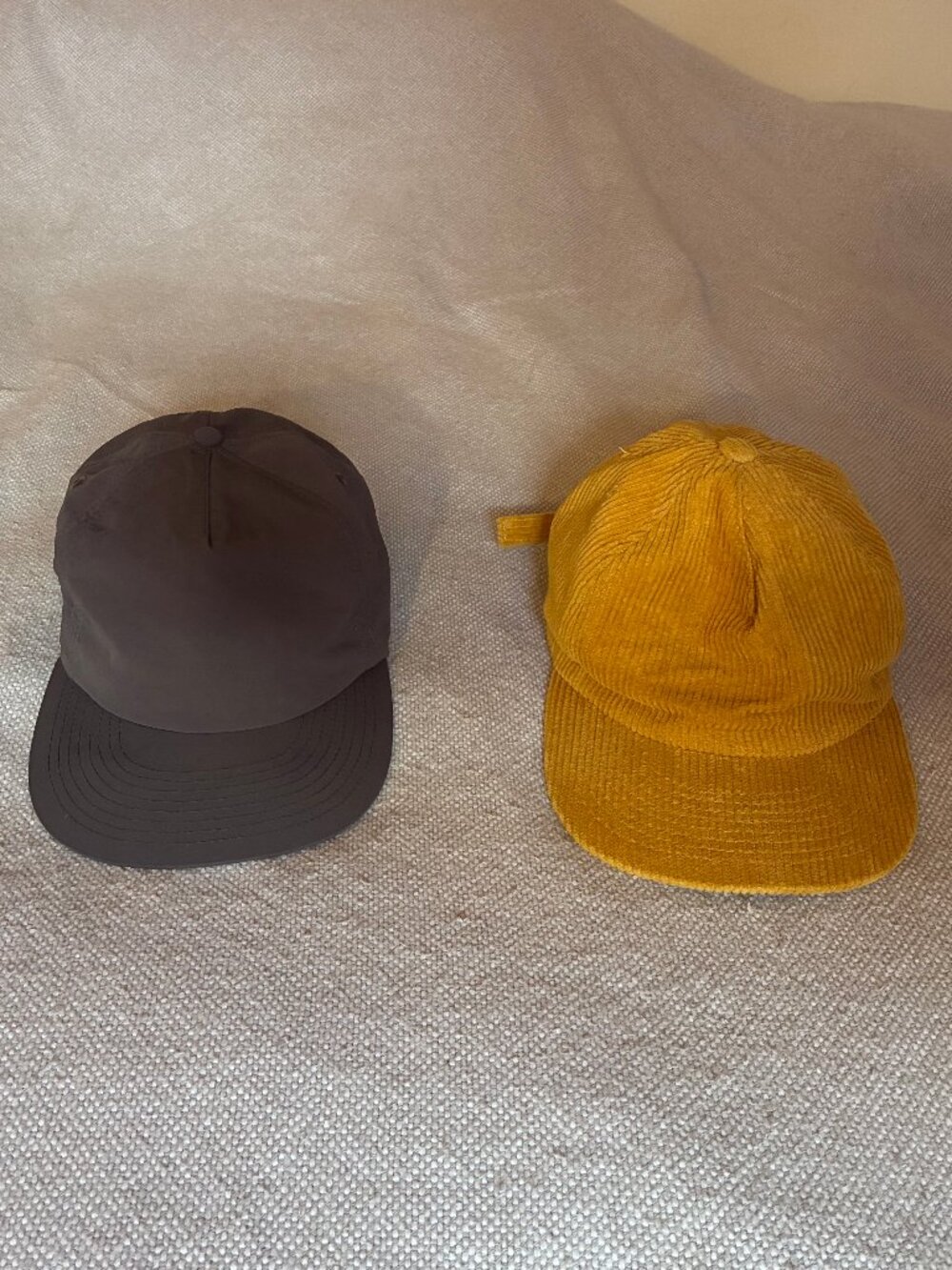 2 Weld Hats blank - yellow corduroy and grey nylon